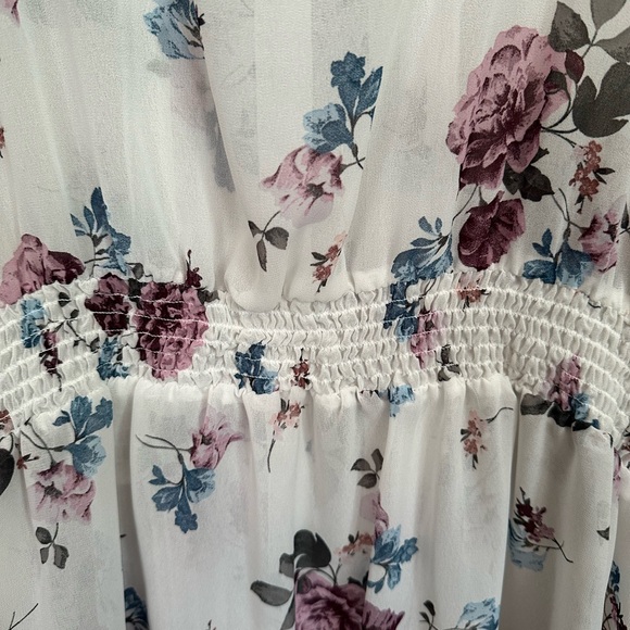 Torrid sheer blouse 5X EUC button down smocked waist short sleeves ruffles - Picture 7 of 9